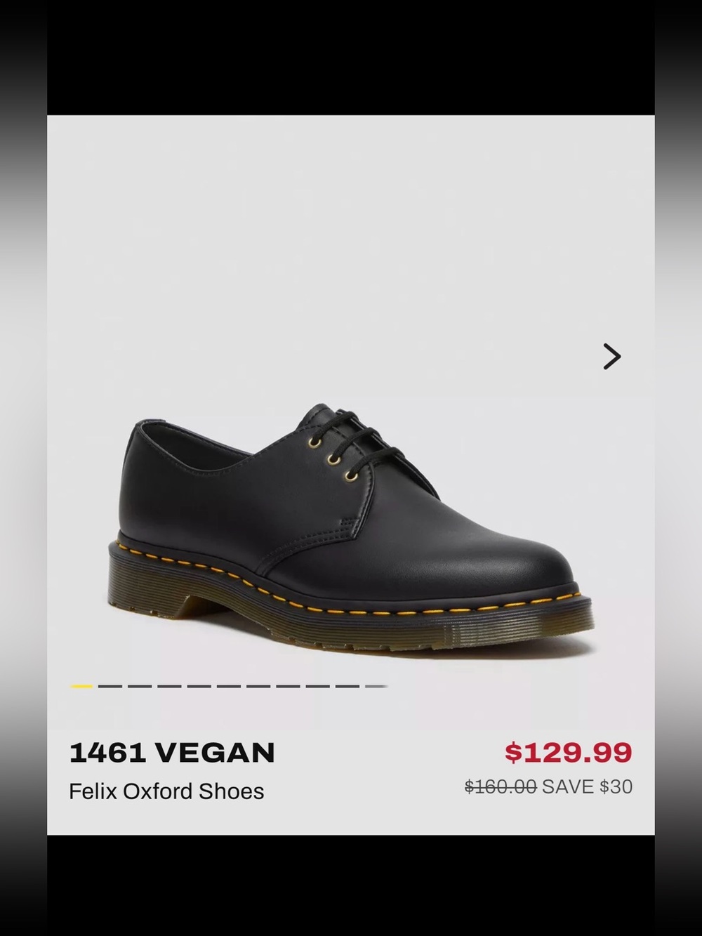 Dr. Martens 1461 Vegan Black Oxford with Yellow Stitching